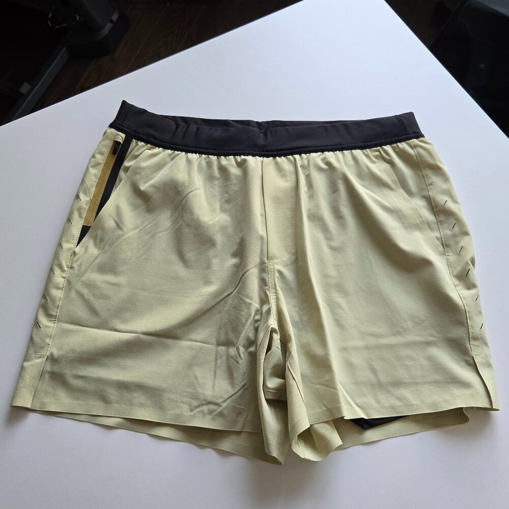 Ten Thousand Men's Athletic Shorts in Pale Yellow with Black Waistband